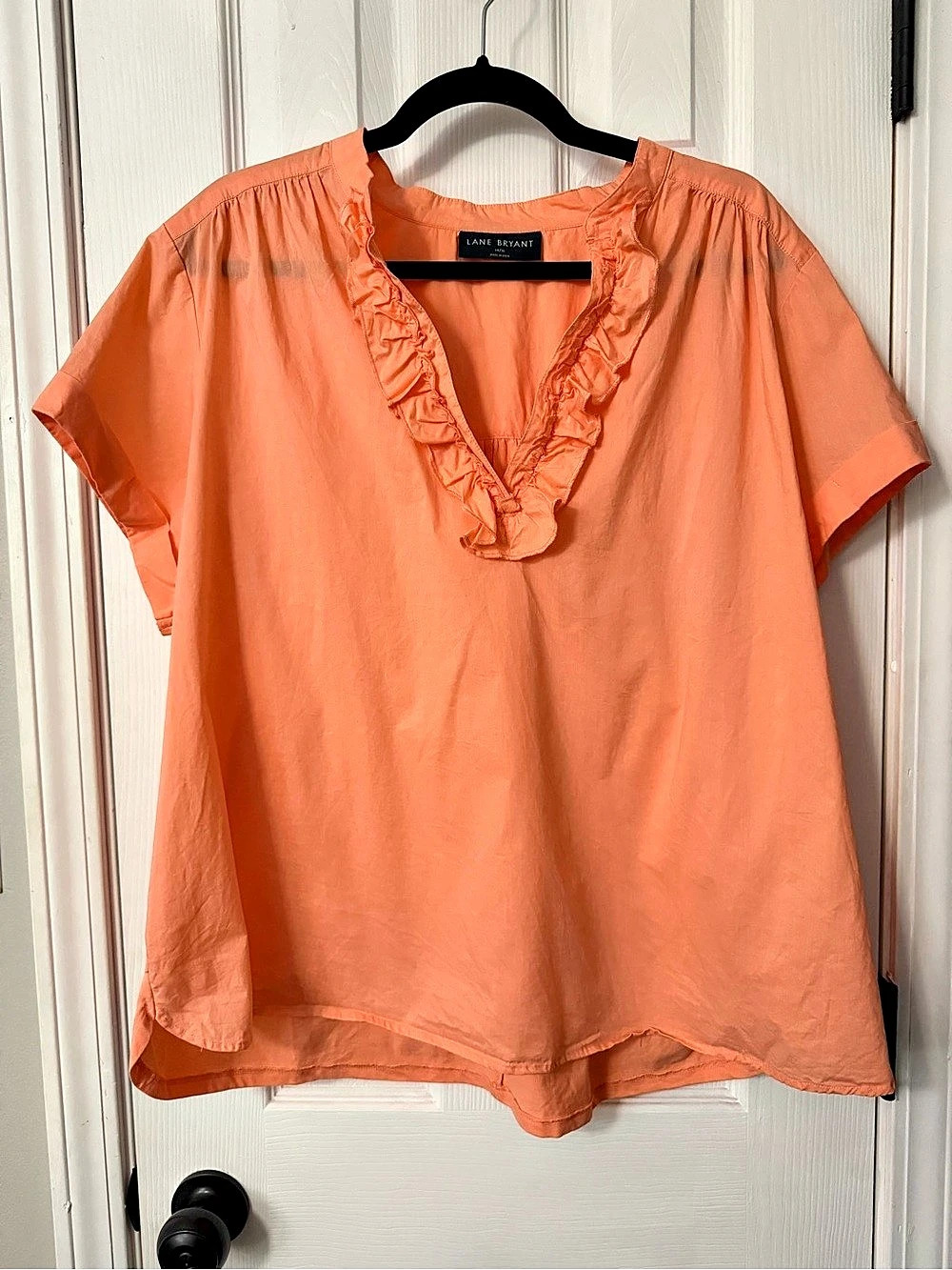 Lane Bryant Ruffle V-Neck Blouse in Orange Size 16/16W Like New